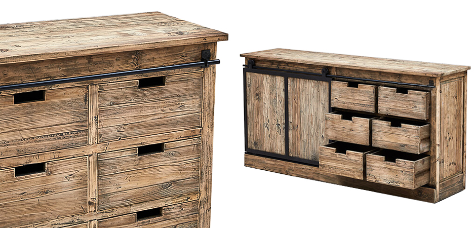 Комод с 6-ю ящиками и раздвижной дверцей лофт Ernesto Wood Commode Комод с 6-ю ящиками и раздвижной дверцей лофт Ernesto Wood Commode - Loft-Concept в Челябинске