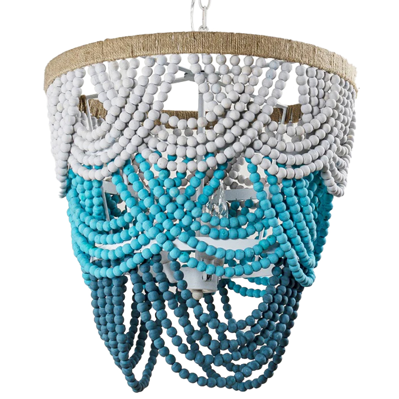 Круглая многоярусная люстра с подвесками в виде круглых бусин Wooden Beads Turquoise Chandelier Бирюзовый Светло-серый Морская синь Круглая многоярусная люстра с подвесками в виде круглых бусин Wooden Beads Turquoise Chandelier Бирюзовый Светло-серый Морская синь в Челябинске | Loft Concept