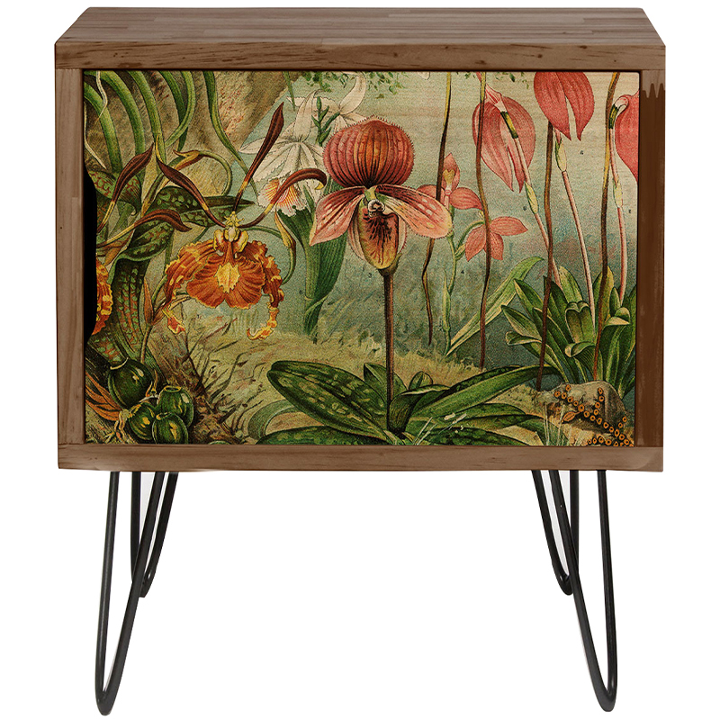 Тумба с цветочным изображением Floral Wood Nightstand 2 Коричневый Зеленый Красный Тумба с цветочным изображением Floral Wood Nightstand 2 Коричневый Зеленый Красный в Челябинске | Loft Concept