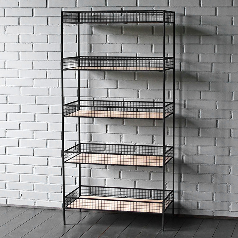 Стеллаж Keith Industrial Metal Rust Rack Черный Древесина Стеллаж Keith Industrial Metal Rust Rack Черный Древесина в Челябинске | Loft Concept