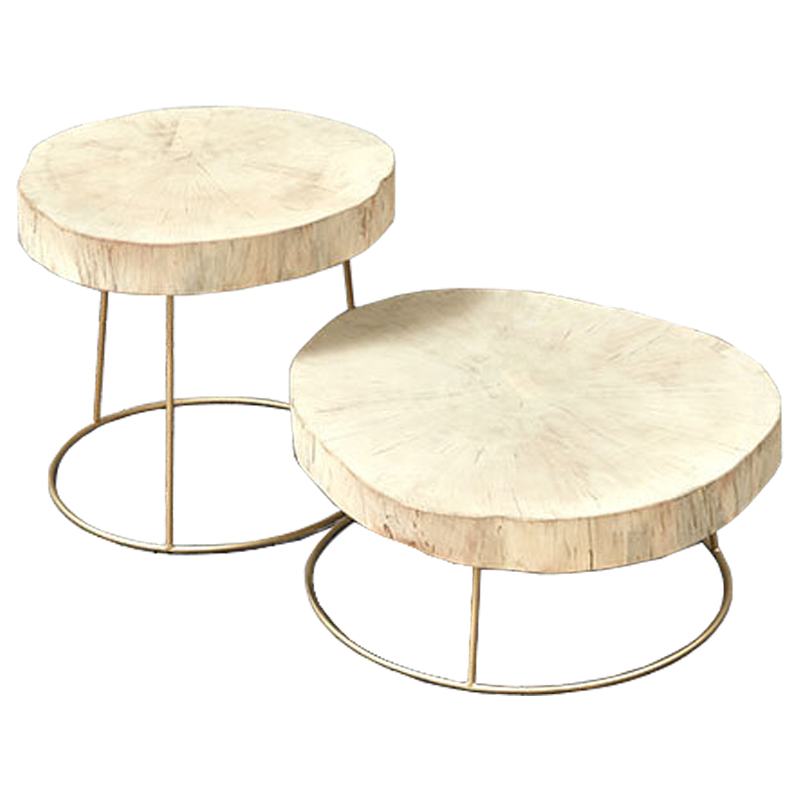 Комплект столиков Saw Cut Beige Wood Coffee Table Золотой Бежевый Комплект столиков Saw Cut Beige Wood Coffee Table Золотой Бежевый в Челябинске | Loft Concept