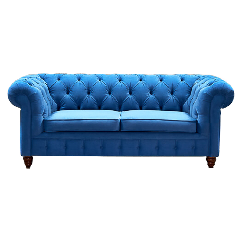 Диван Mini Kensington double blue velor Светло-синий Коричневый Диван Mini Kensington double blue velor Светло-синий Коричневый в Челябинске | Loft Concept