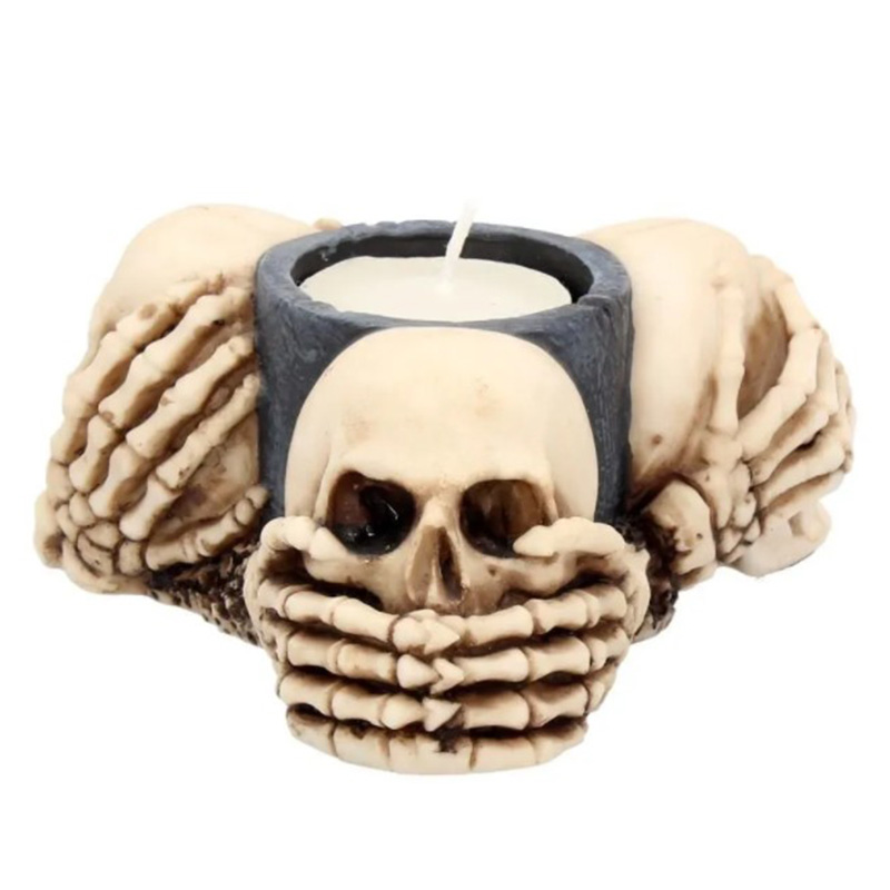 Подсвечник Three Wise Skulls Черный Бежево-серый Подсвечник Three Wise Skulls Черный Бежево-серый в Челябинске | Loft Concept
