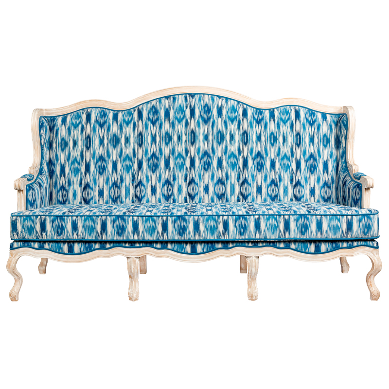 Трехместный диван с голубым узором Ikat Pattern Белый Голубой Трехместный диван с голубым узором Ikat Pattern Белый Голубой в Челябинске | Loft Concept