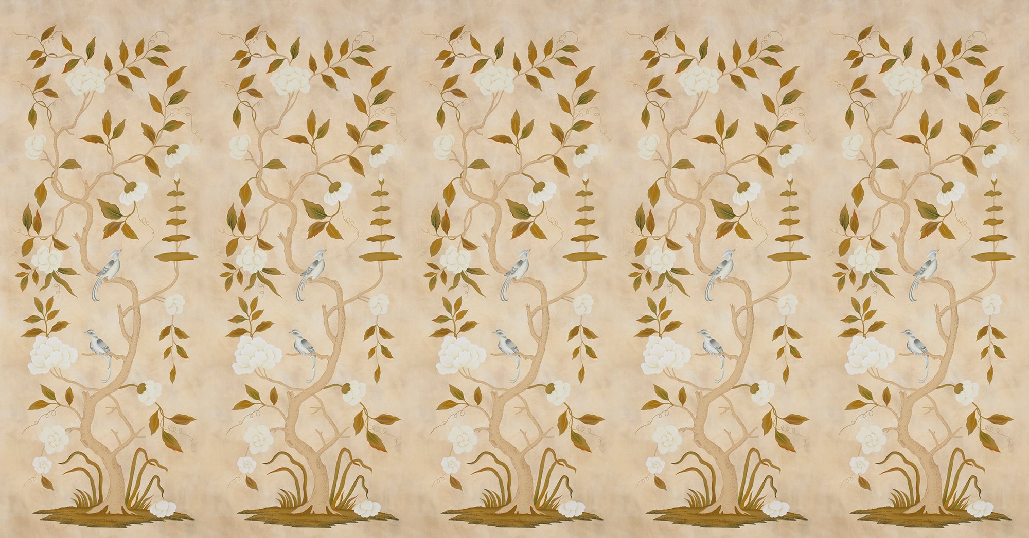 Обои ручная роспись Gustavian Tree of Life Special Colourway on Edo custom white painted silk Обои ручная роспись Gustavian Tree of Life Special Colourway on Edo custom white painted silk - постер Loft-Concept в Челябинске