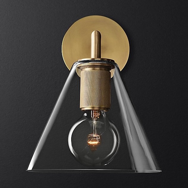 Бра RH Utilitaire Funnel Shade Single Sconce Brass Прозрачное Стекло Латунь Бра RH Utilitaire Funnel Shade Single Sconce Brass Прозрачное Стекло Латунь в Челябинске | Loft Concept
