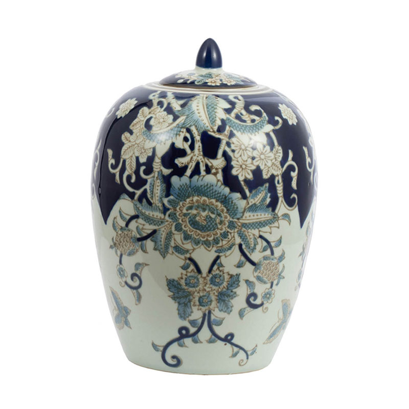 Ваза с крышкой Blue & White Ornament Vase barrel Белый Синий Ваза с крышкой Blue & White Ornament Vase barrel Белый Синий в Челябинске | Loft Concept