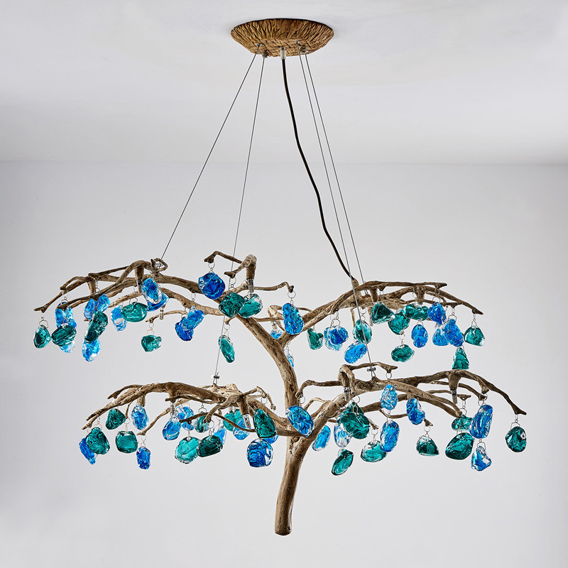 Люстра Precious Tree Chandelier Винтажное Светлое Золото Синий Бирюзовый в Челябинске | Loft Concept 