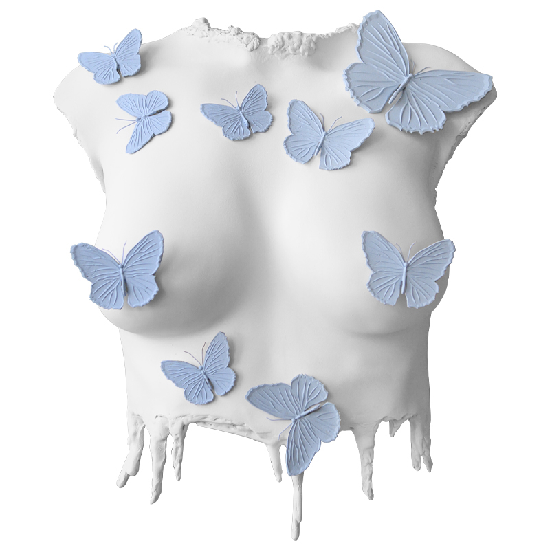 Аксессуар на стену Sculpture Female Torso Butterflies Белый Голубой Аксессуар на стену Sculpture Female Torso Butterflies Белый Голубой в Челябинске | Loft Concept