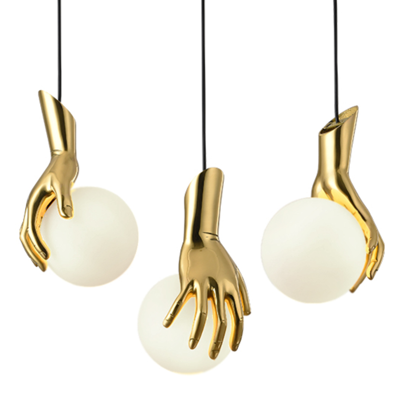 Подвесной светильник Золотая рука Gold Hand Pendant lamp Глянцевое золото Прозрачный белый Подвесной светильник Золотая рука Gold Hand Pendant lamp Глянцевое золото Прозрачный белый в Челябинске | Loft Concept