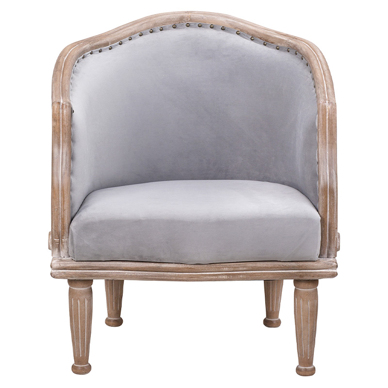 Кресло низкое с мягкой обивкой из велюра на 4-х деревянных ножках Emile Armchair grey Серый Коричневый в Челябинске | Loft Concept 