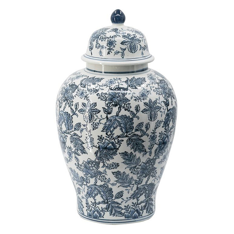 Ваза с крышкой и бело-синим цветочным узором Blue & White Ornament Белый Синий Ваза с крышкой и бело-синим цветочным узором Blue & White Ornament Белый Синий в Челябинске | Loft Concept