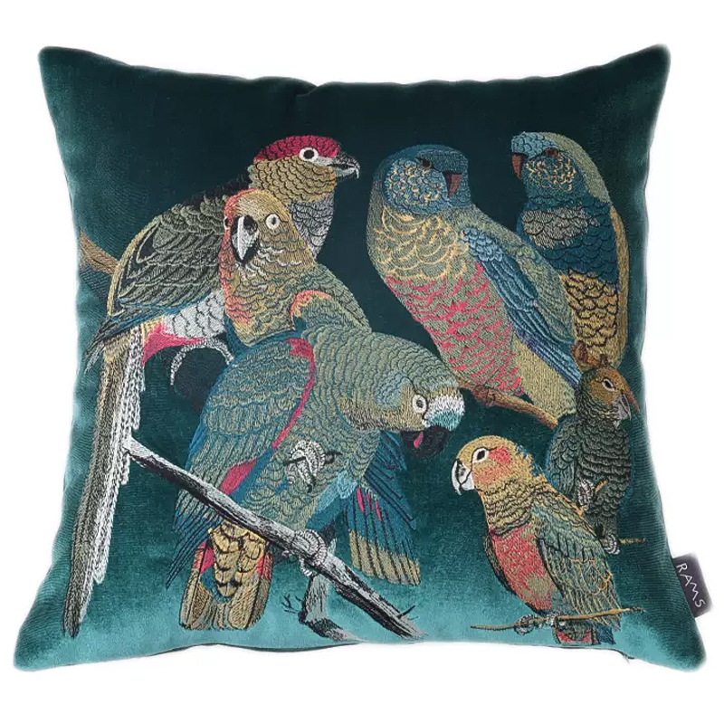 Декоративная подушка с вышивкой Embroidery Parrots Pillow Green Зеленый Мульти Декоративная подушка с вышивкой Embroidery Parrots Pillow Green Зеленый Мульти в Челябинске | Loft Concept