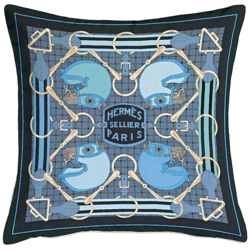 Декоративная подушка Hermes Horses 101 Синий Голубой Декоративная подушка Hermes Horses 101 Синий Голубой в Челябинске | Loft Concept