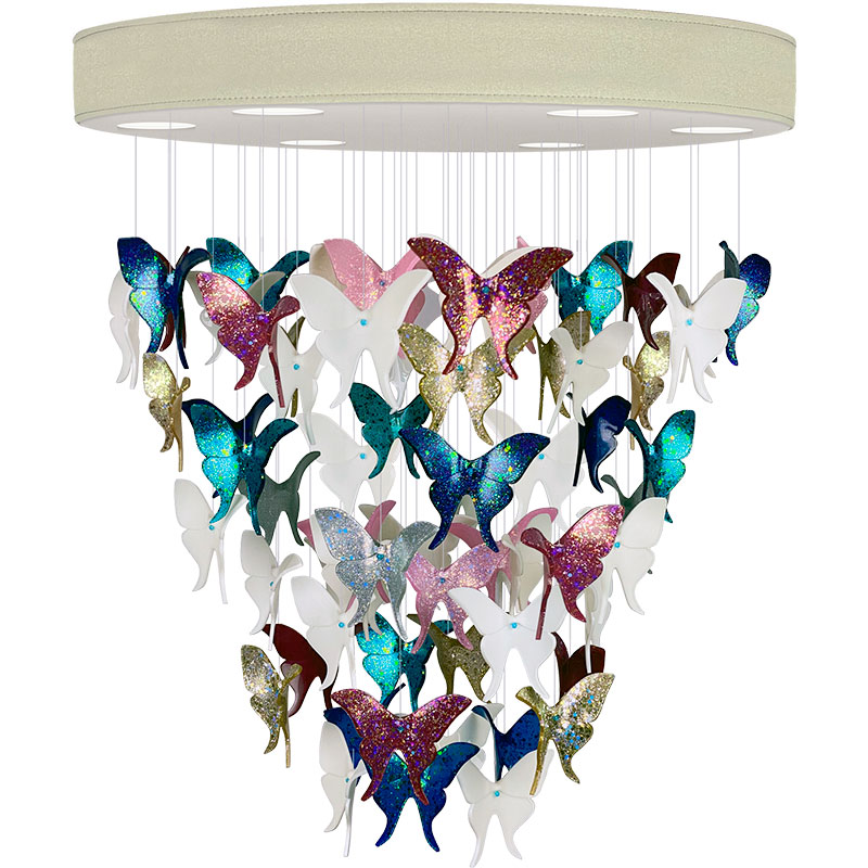 Люстра Цветные Бабочки Жемчужно-серая база Night Butterflies Chandelier Multi Color Бежево-серый Мульти Люстра Цветные Бабочки Жемчужно-серая база Night Butterflies Chandelier Multi Color Бежево-серый Мульти в Челябинске | Loft Concept