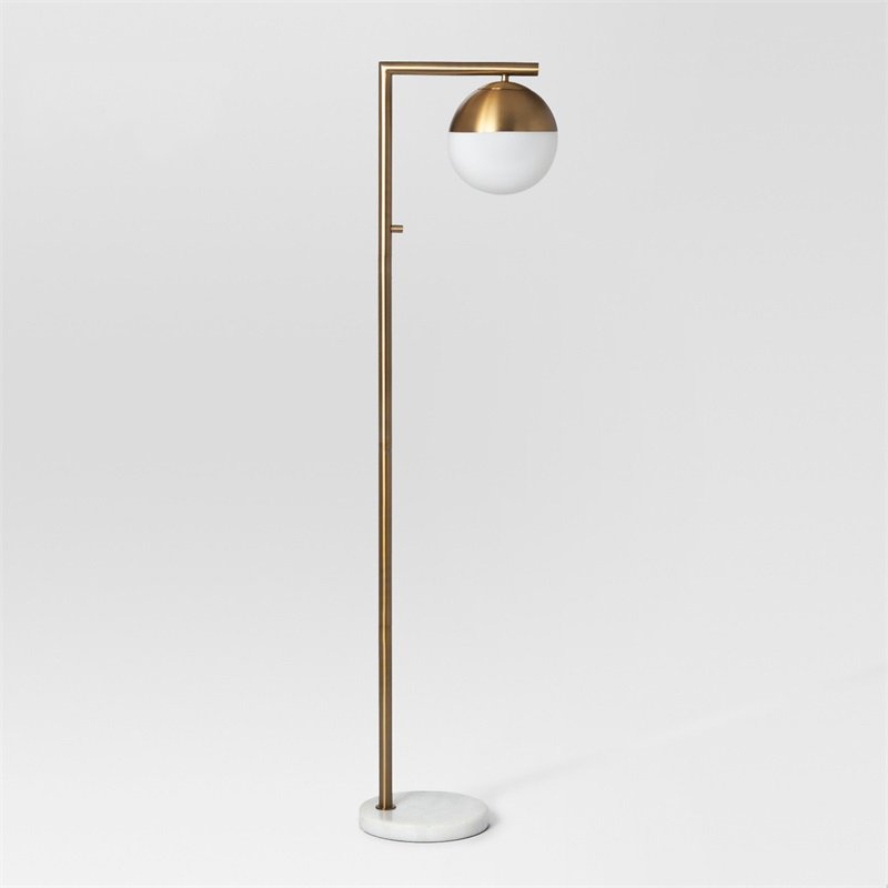 Торшер Geneva Single Glass Globe Floor Lamp Белый Латунь в Челябинске | Loft Concept 