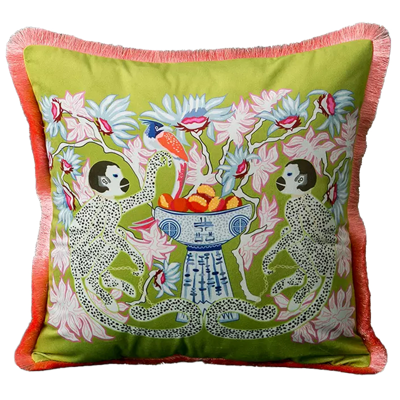 Декоративная подушка Two Monkeys Green Cushion Мульти Салатовый Декоративная подушка Two Monkeys Green Cushion Мульти Салатовый в Челябинске | Loft Concept