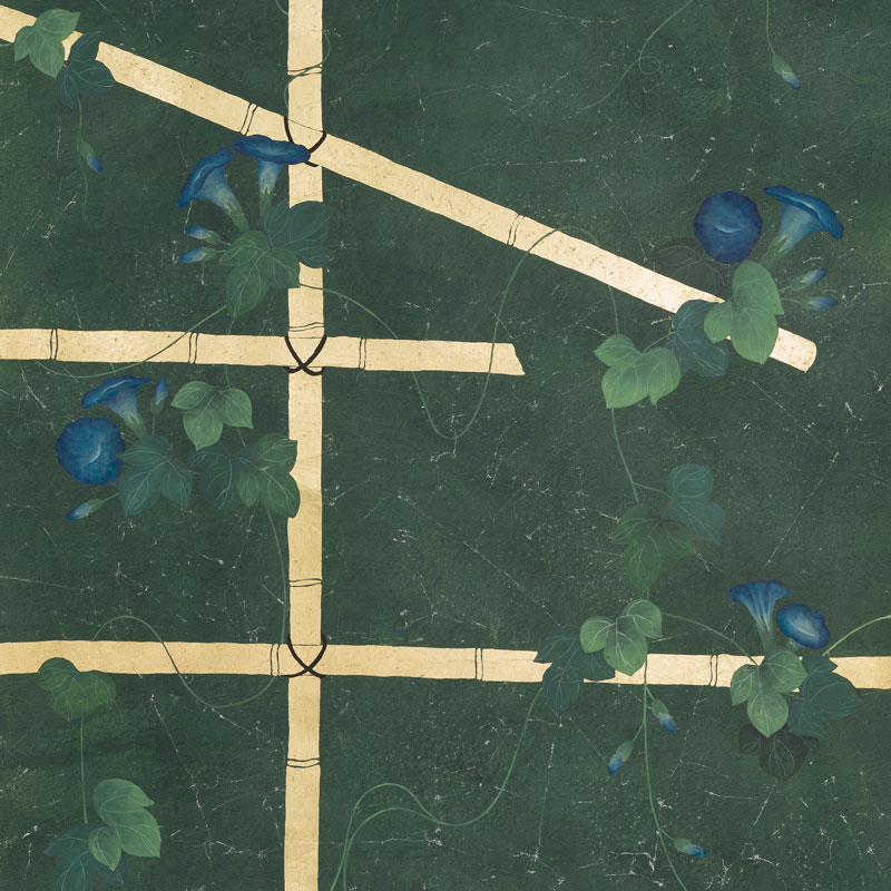 Обои ручная роспись Morning Glory Original colourway on Edo Green painted Xuan paper Обои ручная роспись Morning Glory Original colourway on Edo Green painted Xuan paper в Челябинске | Loft Concept