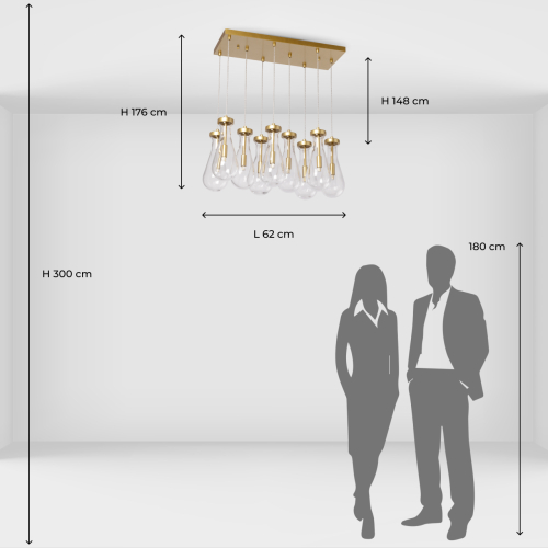 Люстра с 9-ю прозрачными стеклянными плафонами в форме капли Lucid Rain  в Челябинске