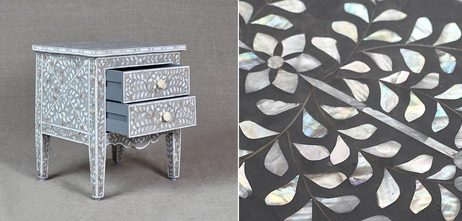 Комод инкрустация перламутром Inlaid Bone Openwork Gray Серый Комод инкрустация перламутром Inlaid Bone Openwork Gray Серый - Loft-Concept в Челябинске