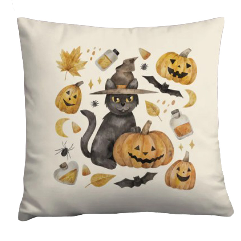 Подушка Halloween Pumpkin Cat Белый Оранжевый Серый Подушка Halloween Pumpkin Cat Белый Оранжевый Серый в Челябинске | Loft Concept