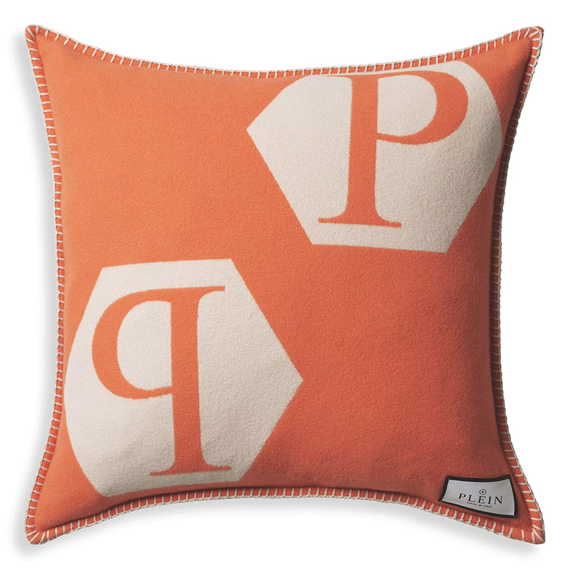 Подушка Philipp Plein Cushion Cashmere PP Logo 65 x 65 Orange Оранжевый Белый Подушка Philipp Plein Cushion Cashmere PP Logo 65 x 65 Orange Оранжевый Белый в Челябинске | Loft Concept