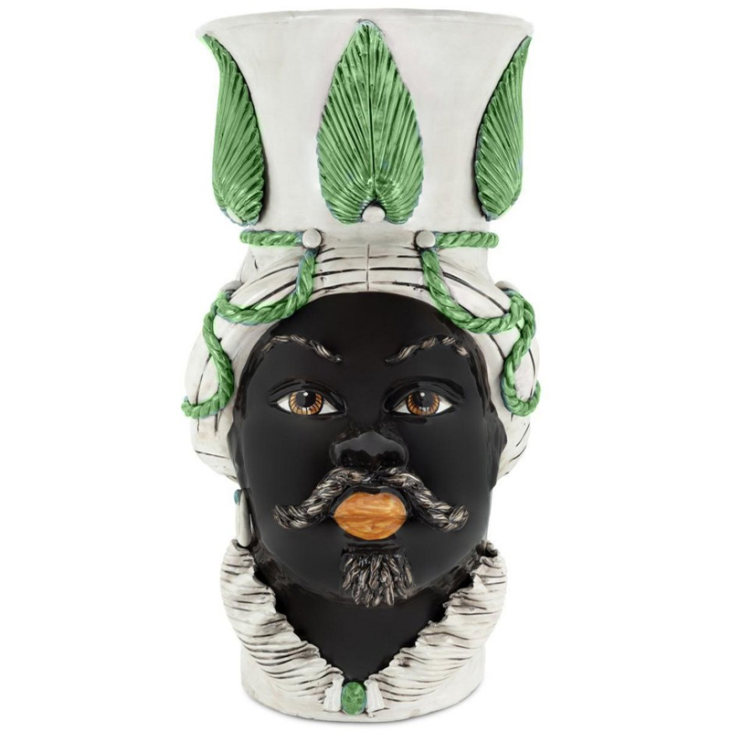 Ваза Vase Moro Man Giant With Leaf Green Бежевый Зеленый Черный Ваза Vase Moro Man Giant With Leaf Green Бежевый Зеленый Черный в Челябинске | Loft Concept