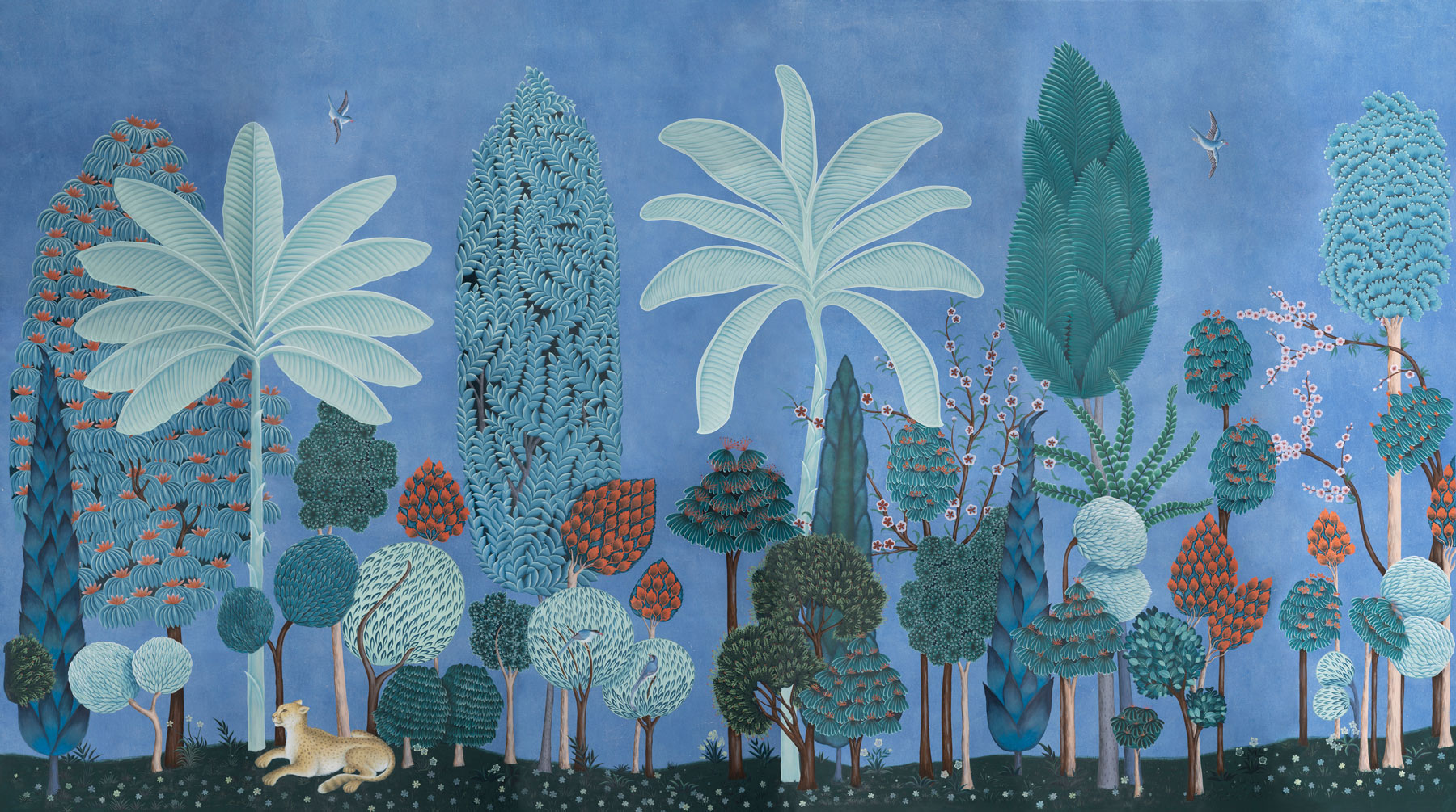 Обои ручная роспись Malwa Special Colourway on blue painted Xuan paper Обои ручная роспись Malwa Special Colourway on blue painted Xuan paper - постер Loft-Concept в Челябинске