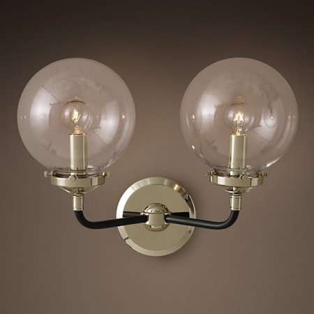 Бра Bistro Globe Clear Glass Double Sconce Nickel Бра Bistro Globe Clear Glass Double Sconce Nickel в Челябинске | Loft Concept