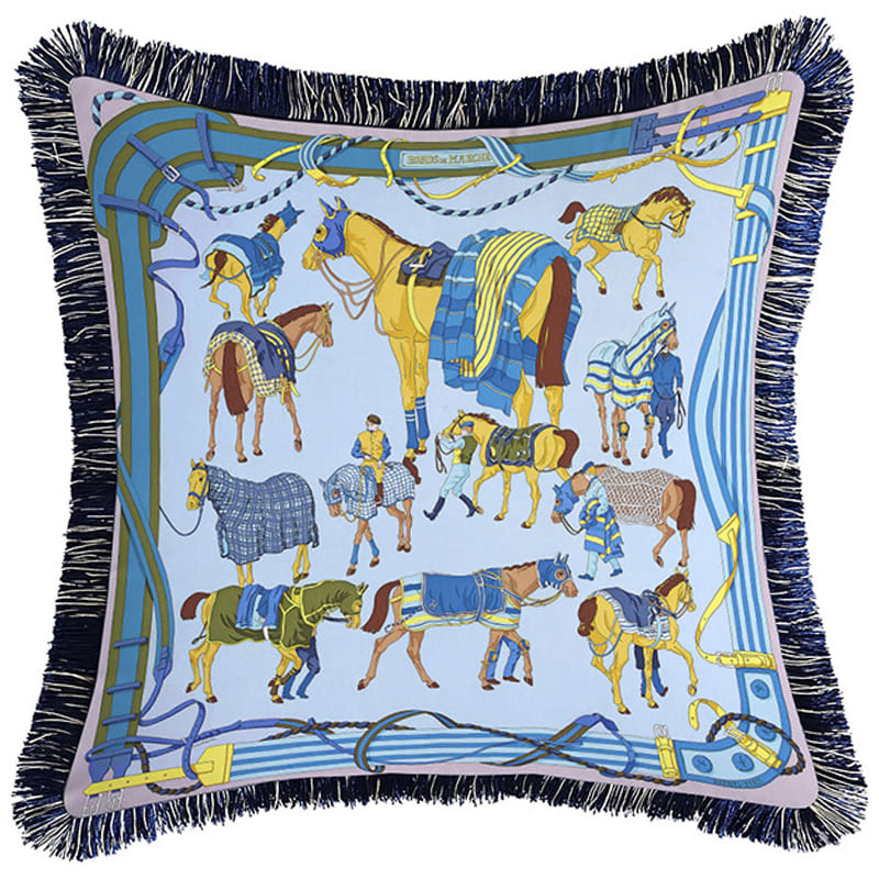 Декоративная подушка Hermes Horses Blue 131 Голубой Мульти в Челябинске | Loft Concept 