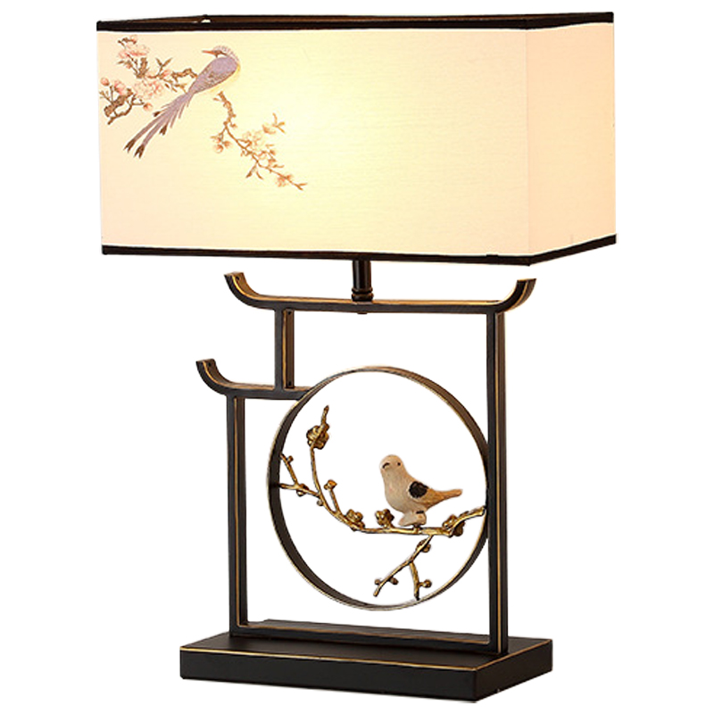 Настольная лампа с абажуром Bird Chinese Style Modern Table Lamp Черный Бежевый Золотой Настольная лампа с абажуром Bird Chinese Style Modern Table Lamp Черный Бежевый Золотой в Челябинске | Loft Concept