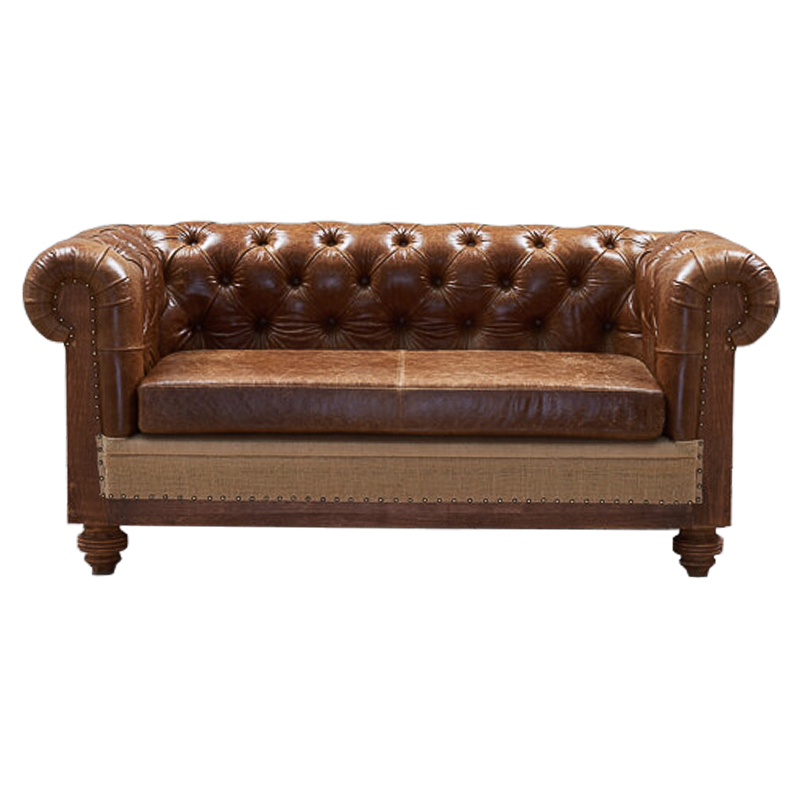 Диван Deconstructed Chesterfield Sofa double Brown leather Коричневый ivory ( слоновая кость ) в Челябинске | Loft Concept 