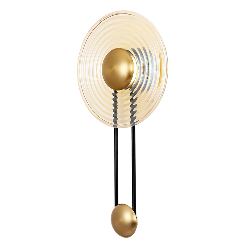 Бра с круглым рифленым плафоном янтарного цвета Savio Glass Disc Light Латунь Черный Янтарный Бра с круглым рифленым плафоном янтарного цвета Savio Glass Disc Light Латунь Черный Янтарный в Челябинске | Loft Concept