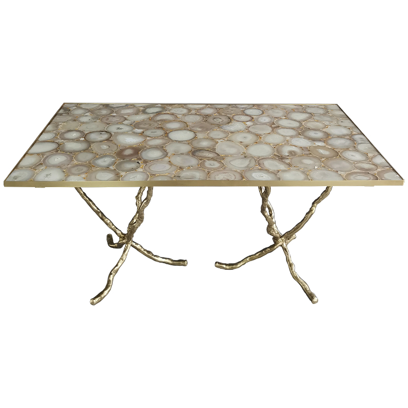 Обеденный стол Agate Design Beige Gold Dining Table Золотой Бежевый Бежево-серый Обеденный стол Agate Design Beige Gold Dining Table Золотой Бежевый Бежево-серый в Челябинске | Loft Concept