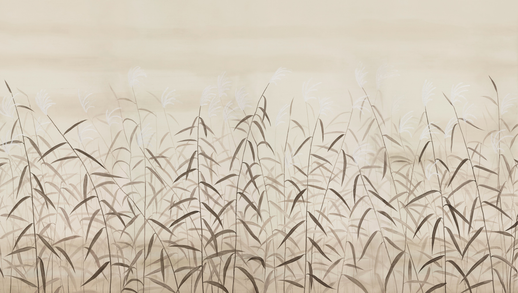 Обои ручная роспись Wild Grasses Original colourway on Bleached Silver slub silk with embroidery Обои ручная роспись Wild Grasses Original colourway on Bleached Silver slub silk with embroidery - постер Loft-Concept в Челябинске