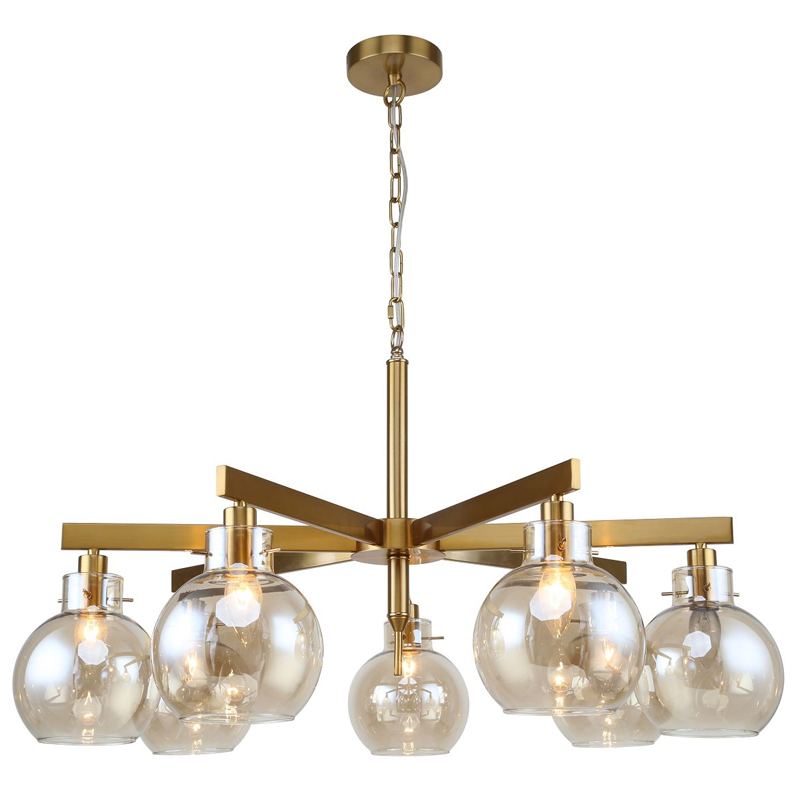 Люстра с плафонами коньячного цвета Carmella Globe Brass Латунь Коньяк Люстра с плафонами коньячного цвета Carmella Globe Brass Латунь Коньяк в Челябинске | Loft Concept