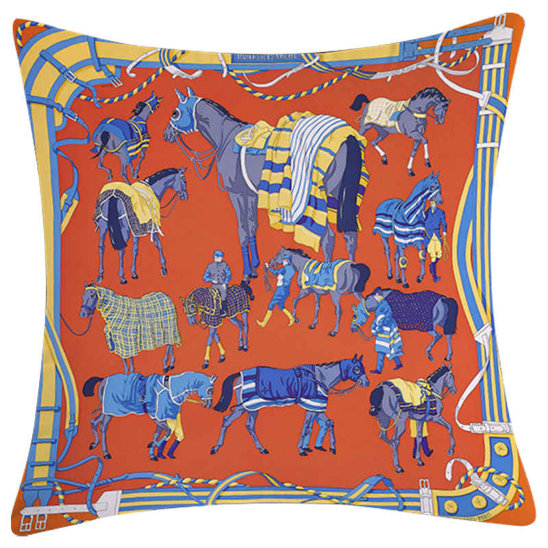 Декоративная подушка Hermes Horse 114 Оранжевый Синий Желтый Декоративная подушка Hermes Horse 114 Оранжевый Синий Желтый в Челябинске | Loft Concept