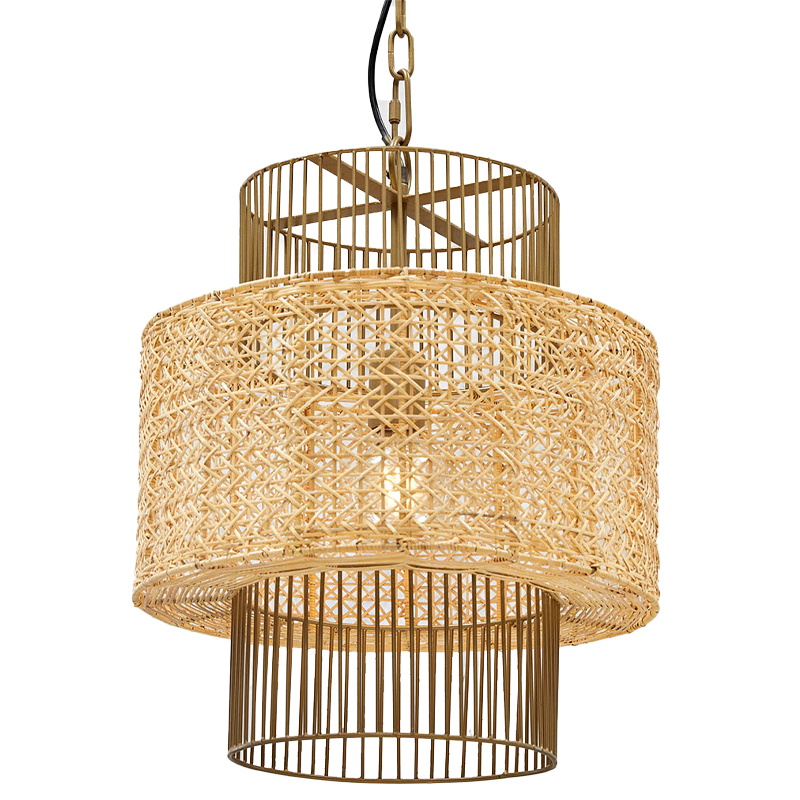 Люстра с плафоном из ротанга Raquel Wicker Chandelier Древесина Золотой Люстра с плафоном из ротанга Raquel Wicker Chandelier Древесина Золотой в Челябинске | Loft Concept