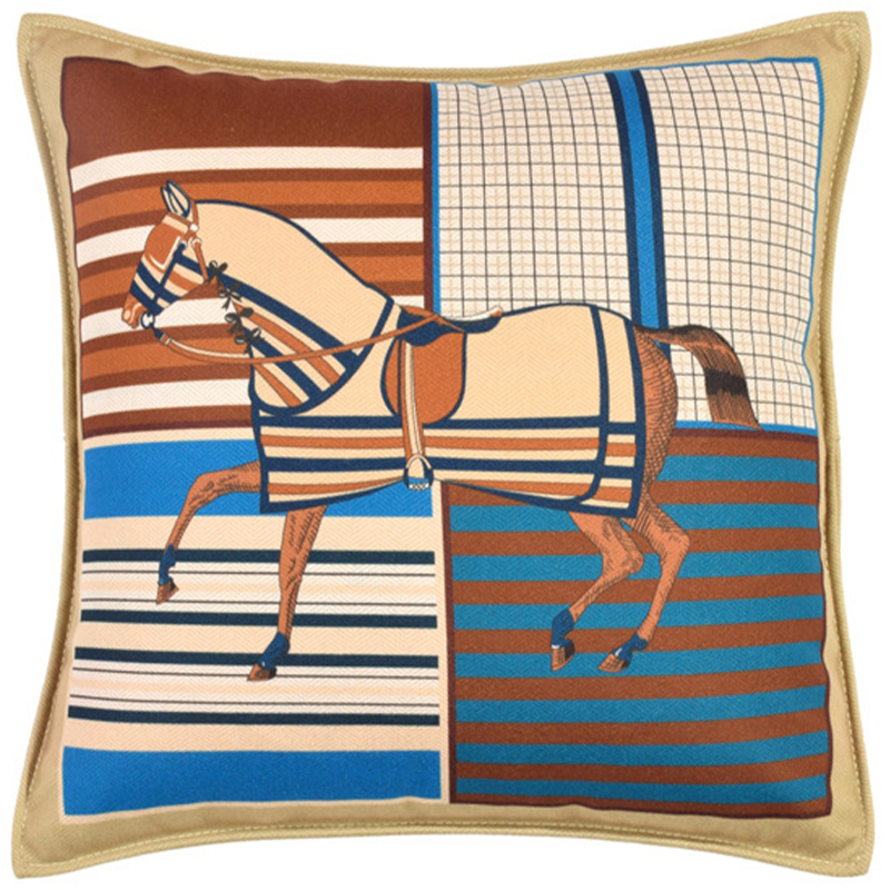 Декоративная подушка Hermes Horse 43 Бежевый Коричневый Синий Мульти Декоративная подушка Hermes Horse 43 Бежевый Коричневый Синий Мульти в Челябинске | Loft Concept