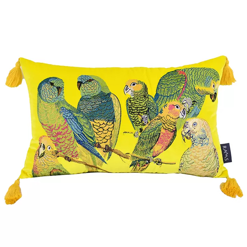 Декоративная подушка с вышивкой Embroidery Parrots Long Pillow Yellow Желтый Мульти Декоративная подушка с вышивкой Embroidery Parrots Long Pillow Yellow Желтый Мульти в Челябинске | Loft Concept