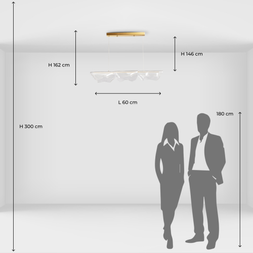 Люстра линейная с 3-мя белыми волнистыми плафонами Wave Line в Челябинске