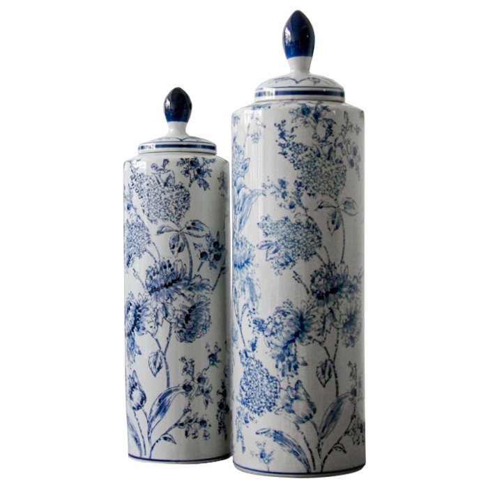 Вазы blue and white ornament Комплект из 2-х Синий Белый Вазы blue and white ornament Комплект из 2-х Синий Белый в Челябинске | Loft Concept