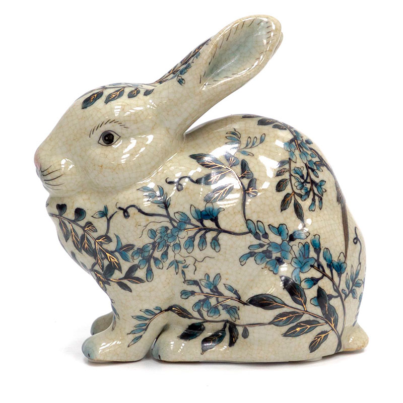 Статуэтка фарфоровая Заяц белая с орнаментом Bunny Белый Синий Статуэтка фарфоровая Заяц белая с орнаментом Bunny Белый Синий в Челябинске | Loft Concept