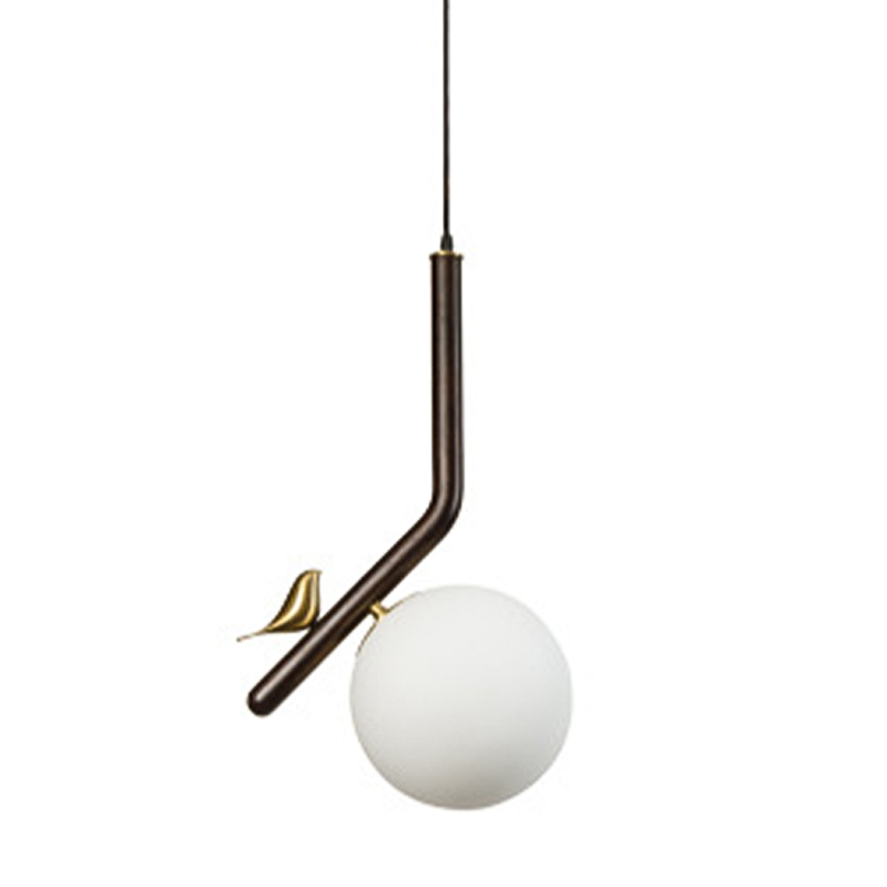 Подвесной светильник с птичкой Bird Wood Hanging Lamp Белое матовое стекло Коричневый Латунь Подвесной светильник с птичкой Bird Wood Hanging Lamp Белое матовое стекло Коричневый Латунь в Челябинске | Loft Concept