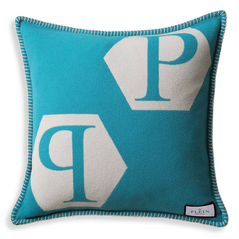 Подушка Philipp Plein Cushion Cashmere PP Logo 65 x 65 Blue Голубой Белый Подушка Philipp Plein Cushion Cashmere PP Logo 65 x 65 Blue Голубой Белый в Челябинске | Loft Concept