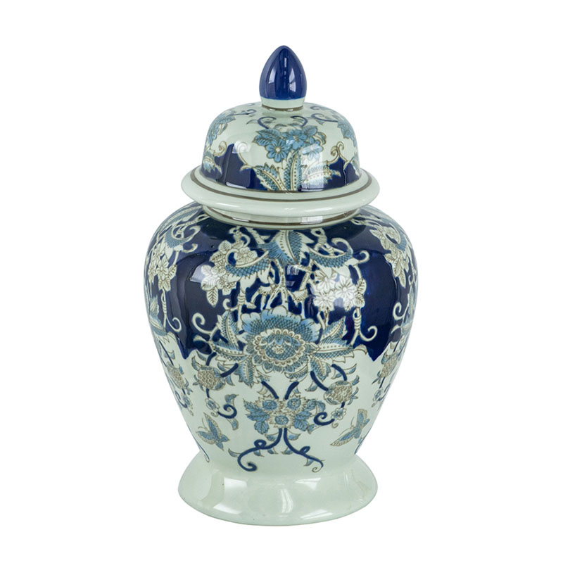 Ваза с крышкой Blue & White Ornament Vase 42 Белый Синий Ваза с крышкой Blue & White Ornament Vase 42 Белый Синий в Челябинске | Loft Concept