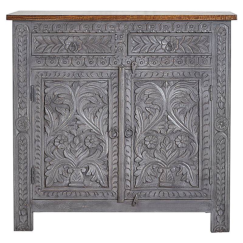 Комод Indian Antique White Furniture Chest of Drawers Ganika серый Серый Коричневый Комод Indian Antique White Furniture Chest of Drawers Ganika серый Серый Коричневый в Челябинске | Loft Concept