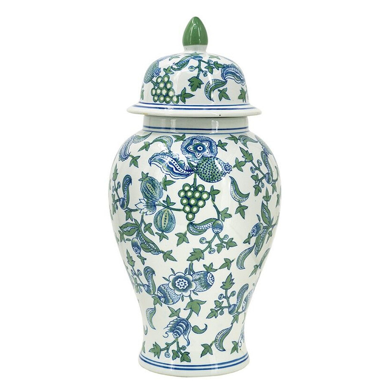 Ваза с крышкой и зелено-голубым рисунком на белом фоне 51 см Blue & White Ornament Белый Синий Ваза с крышкой и зелено-голубым рисунком на белом фоне 51 см Blue & White Ornament Белый Синий в Челябинске | Loft Concept