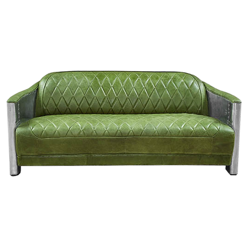 Диван Авиатор Sofa 2 seat зеленая кожа Зеленый Нержавеющая сталь Диван Авиатор Sofa 2 seat зеленая кожа Зеленый Нержавеющая сталь в Челябинске | Loft Concept