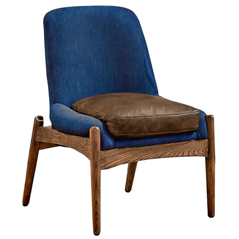 Кресло NAXOS CHAIR BLUE Leather and linen Синий Дерево Табак Кресло NAXOS CHAIR BLUE Leather and linen Синий Дерево Табак в Челябинске | Loft Concept